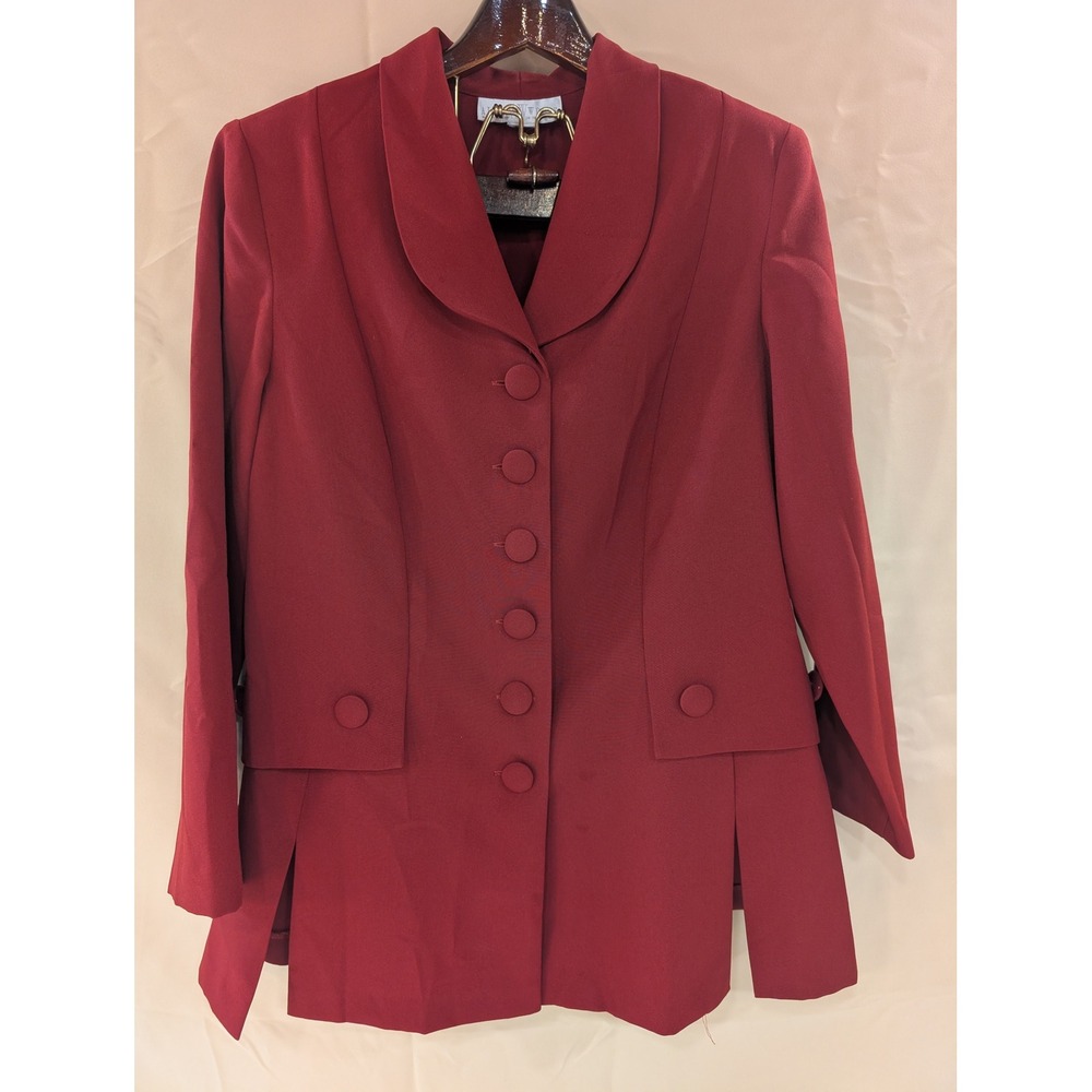 Burgundy Pant Suit Set Womens Size A6 Blazer Elastic Waist 2 Matching Skirts - Picture 2 of 15